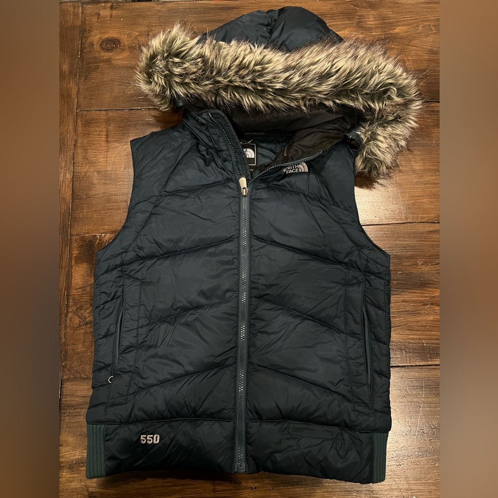 The North Face Women's Black Puffer Vest with Faux Fur Hood